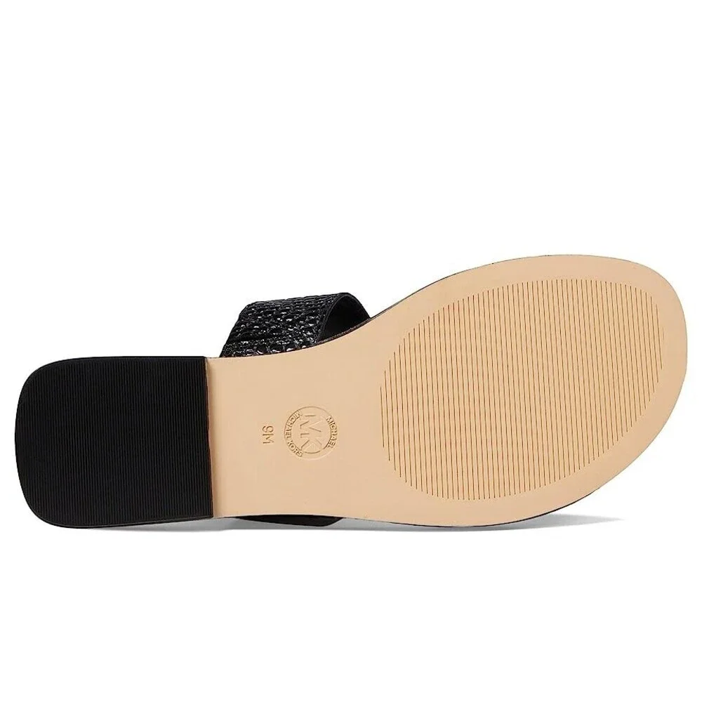 Michael Kors Parker 40S3PKFS1E-001 Sandal Women's 6 Black Leather Thong JOBB1345
